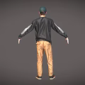 Men's Casual Clothing Set With Black Long Sleeve Shirt Khaki Pants And Cap