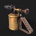 Vintage Brass Gas Blowtorch Hardware Tool With Metal Handle And Cylinder Design