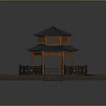 Traditional Chinese Pavilion With Black Tiled Roof And Wooden Frame On Platform