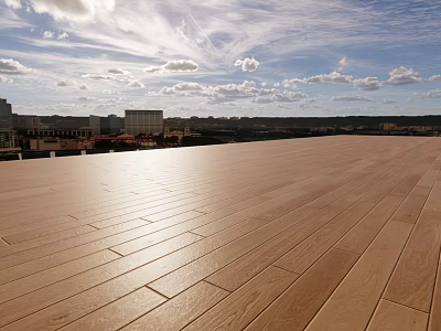 Natural Wooden Flooring With Visible Grain Under Bright Sunlight On Rooftop Terrace 3d model