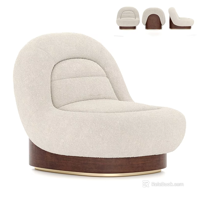 Modern Beige Single Sofa With Curved Design Plush Fabric And Wooden Base 3d model 