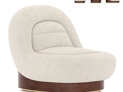 Modern Beige Single Sofa With Curved Design Plush Fabric And Wooden Base 3d model