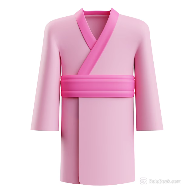 Pink Kimono With Crossed Collar And Waist Sash For Traditional Clothing Style 3d model 
