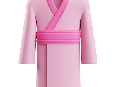 Pink Kimono With Crossed Collar And Waist Sash For Traditional Clothing Style 3d model