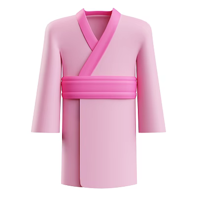 Pink Kimono With Crossed Collar And Waist Sash For Traditional Clothing Style 3d model