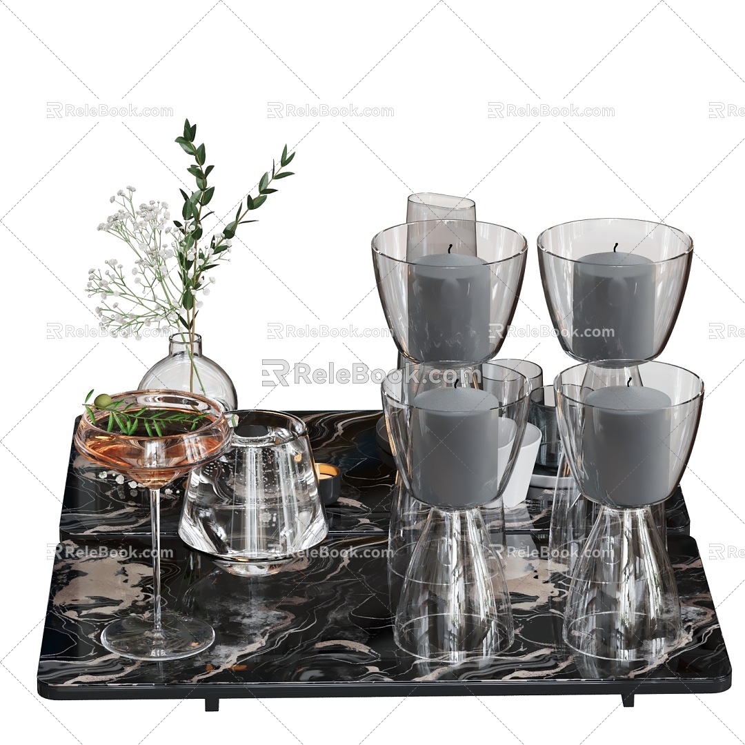 Ornament combination candle goblet tray water cup 3d model