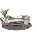 Modern Living Room Interior With Curved Sofa Coffee Table Set Armchairs And Potted Plant