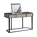Modern Dressing Table with Flip Top Mirror Three Drawers Wooden Top and Black Metal Frame
