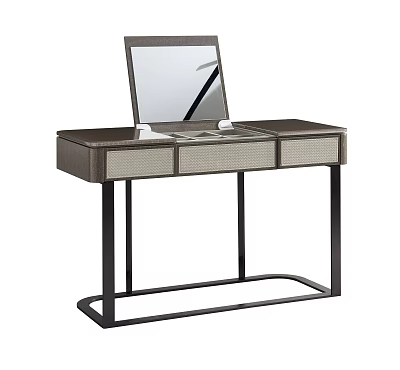 Modern Dressing Table with Flip Top Mirror Three Drawers Wooden Top and Black Metal Frame 3d model