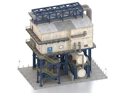 Industrial Equipment Plant Structure With Metal Framework Storage Tanks Staircases And Platforms 3d model