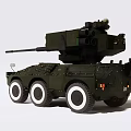 Green Wheeled Tank With Long Cannon And Turret On White Background