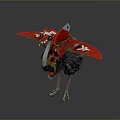 Detailed 3D Ostrich Model With Green Body Red Mechanical Panels And Emblem Design