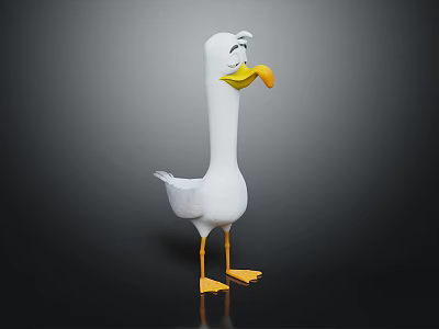 Cartoon Seagull Character With White Body Yellow Beak And Cheerful Expression 3d model