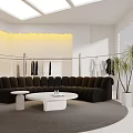 Minimalist Clothing Store Interior With Bright Space Curved Sofa Clothing Racks And Green Plant