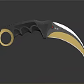 Tactical Karambit Knife With Black Handle Gold Ring Metallic Blade And Reflective Surface 3d model