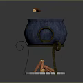 Blue Cooking Pot With Handles On Metal Stand Over Wood Log Fire