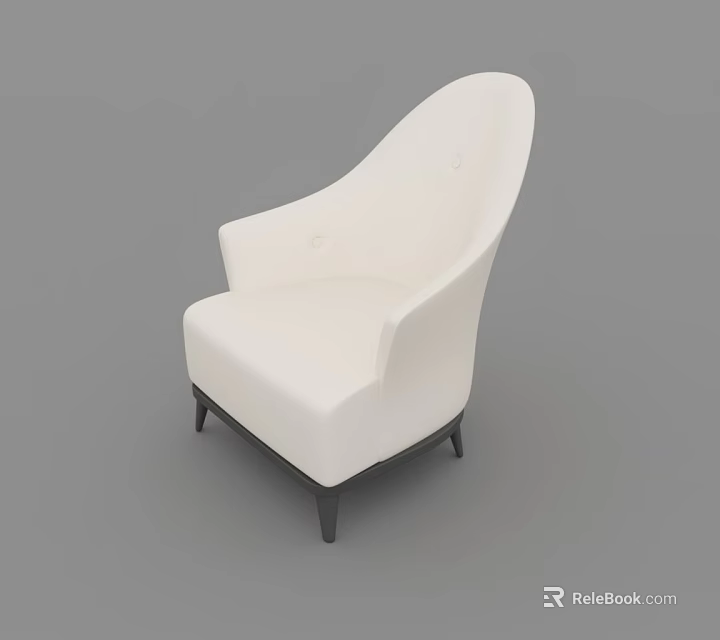 Elegant Modern White Accent Chair with Upholstered Seat and Armrests and Black Wooden Legs 3d model 