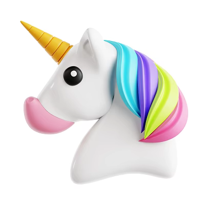 Unicorn Doll With White Body Yellow Spiral Horn Black Eyes Pink Nose And Rainbow Mane 3d model