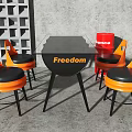 Modern Dining Table Set With Black Glass Top Orange Chairs And Freedom Logo