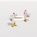 Cartoon Muscular Chickens With White Feathers Red Combs And Yellow Feet Two Animated Characters