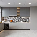 Modern Kitchen Interior Design With Gray Cabinets Marble Countertop And Appliances