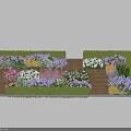 Comfortable Outdoor Chair In Garden With Wooden Deck Colorful Flowers And Green Grass