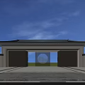 Traditional Chinese Entrance Gate Featuring Dark Wooden Doors Overhanging Eaves and White Walls