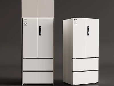 White Modern Refrigerator Freezer With Double Door And Drawer Compartments For Home Kitchen 3d model