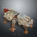 Rusty Mechanical Creature Character With Four Legs And Cannon Weapon Design 3d model