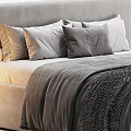 Elegant Double Bed With Plush Velvet Headboard And Soft Linen Bedding Pillows