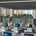 Modern Public Office Space Interior Design With Open Layout Glass Partitions And Workstations 3d model