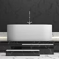 Modern White Bathtub Interior Design With Black Marble Countertop And Lighting