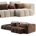 Modern Beige Sectional Sofa With Plush Brown Pillows And Soft Blanket 3d model