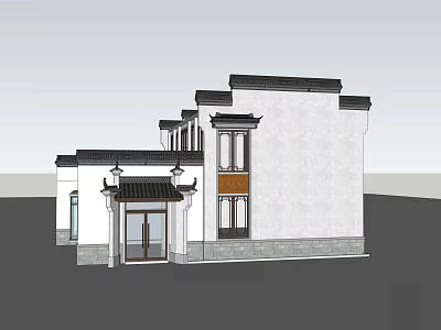 Traditional Chinese Architecture Exterior With White Walls Black Roof Porch And Wooden Details 3d model