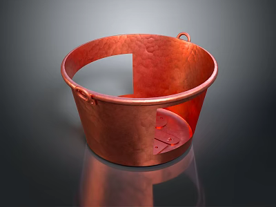 Handcrafted Copper Bucket With Hammered Texture And Open Side Design 3d model