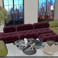 Modern Sofa and Coffee Table Set With Plum Purple Mint Green Sofas And Marble Tables 3d model