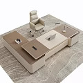 Modern Elegant Executive Office Desk with Laptop Leather Chair and Wooden Beige Design