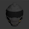 Black Tactical Helmet With Transparent Visor Top Device And Yellow Side Details