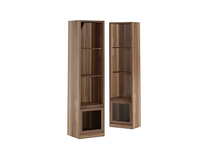 Modern Entryway Cabinet and Side Cabinet with Walnut Wood Shelves and Glass Door 3d model
