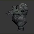 Game Movie Character with Massive Build Blue Glowing Lines Rock Like Skin and Yellow Eyes