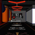 Modern Fitness Gym Interior With Colorful Punching Bags And Exercise Floor Markers