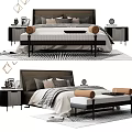 Modern Double Bed Bedroom Setup With Bedside Tables Pillows Blankets And Bench 3d model
