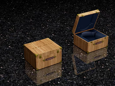 Two Wooden Storage Boxes With Open And Closed Lids Blue Interior Design 3d model