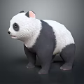 Realistic Panda 3D Model With Black And White Fur Standing On Gray Background