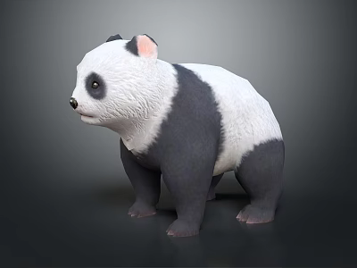 Realistic Panda 3D Model With Black And White Fur Standing On Gray Background 3d model