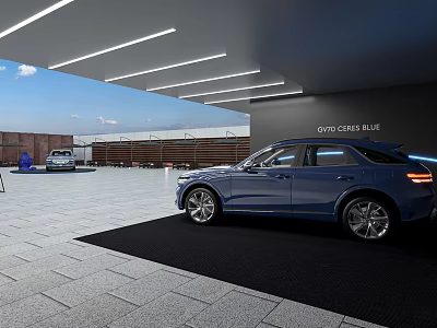 Blue Grand Cherokee L SUV Displayed In Outdoor Parking Area With Building Background 3d model