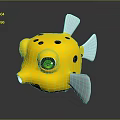 Yellow Pufferfish Character and Marine Creature Design with Black Spots White Fins and Green Eyes