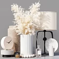 Minimalist Modern Decorative Ornament Set Featuring Pampas Grass White Vase Table Lamp Clock And Diffuser