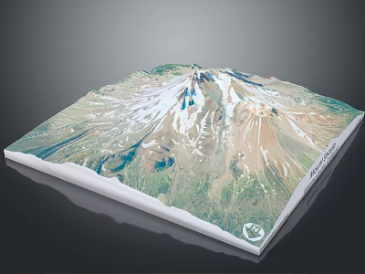 Detailed 3D Terrain Model of Mountain with Snow Covered Peak Green Slopes and Blue Lakes 3d model