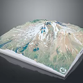 Detailed 3D Terrain Model of Mountain with Snow Covered Peak Green Slopes and Blue Lakes
